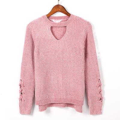 China Anti-wrinkle Autumn Winter Women V-Neck Knit Sweater Pullover Knitted Sweater Women Long Sleeve Sweater for sale