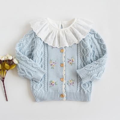 China Anti-pilling baby sweater for flower hand-made white autumn girls cardigan embroidery children's clothing wholesale boutiques for sale