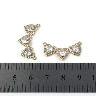 China Jewelry making wholesale Handcraft Syntheic CZ Diamond Pendant Connector Three Heart charm DIY small items for sale