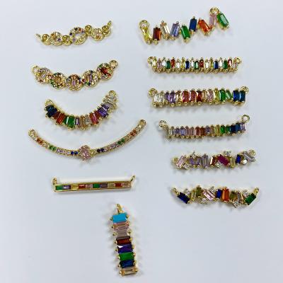 China Environmental Friendly Zircon Charm Rainbow Connector Dangle Bar Form CZ Connectors For Necklace Making for sale