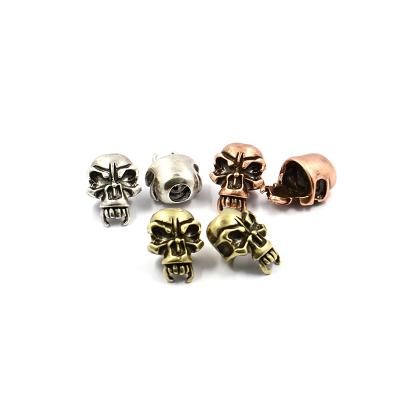 China Mixed Colors Skull Charm Copper Plated Head Beads For Jewelry Making Men Bracelet DIY Spacer Metal Beads for sale