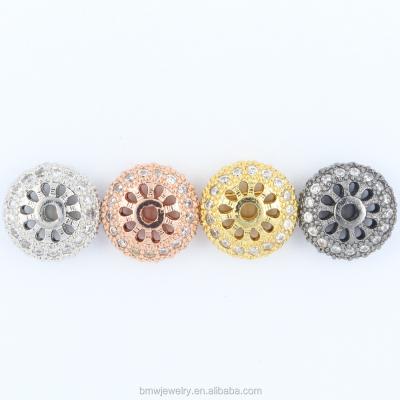 China Bead For Bracelet 10.5*6mm Newest Design Car Wheel Shape CZ Micro Pave Loose Zircon Copper Flower Beads Metal Beads for sale