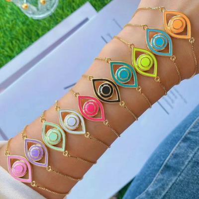 China FASHIONABLE Eye Shape Rainbow Brass Colored Gold Plated Bracelet For Party for sale