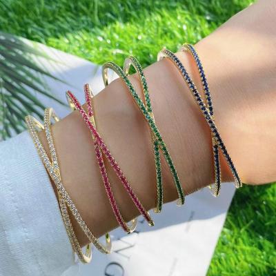 China Decorations pave color CZ stone bangle bracelet women classics female open bangle bracelet for sale