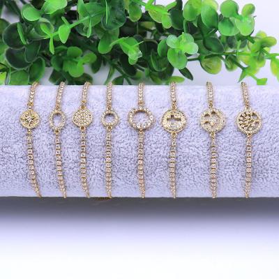 China 2022 New Design Environmentally Friendly Minimalist Happy Wish Faces/Cross/Trees Pave CZ Stone Link Chain Bracelets for sale