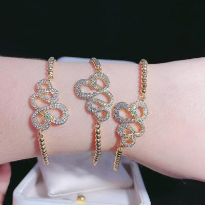 China Wholesale Fashionable Shape Gold Unique Snake Zircon Color Metal Beads Elastic Brass Bracelet for sale