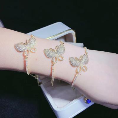 China 2021 Fashion Jewelry Copper Bangle Adjustable Butterfly Zircon Bracelet for sale