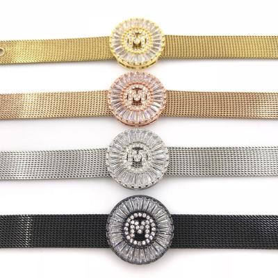 China TRENDY Fashion Stainless Steel Watch Style Bracelet 20mm CZ Letter Strap, Initial Charm Watchband for sale