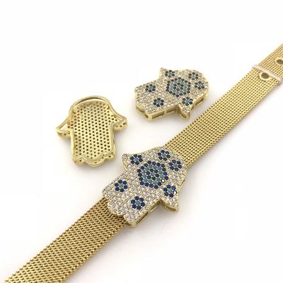 China 2021 New Arrivals FASHIONABLE Stainless Steel Belt Mesh Watch Band Casual Elegant Zirconia Hamsa Ruigang Buckle Narrow Bracelets for sale