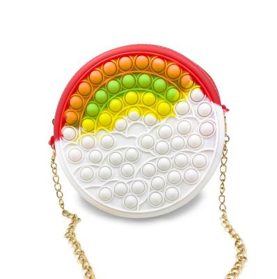 China 2021 Hot Sale Fashion Rainbow Cloud Color Chain Silicone Pop It Purse And Handbags for sale