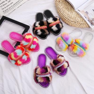 China 2021 Women Colorful Custom Sandal Summer Slippers Plush Light Hairy Slippers for sale