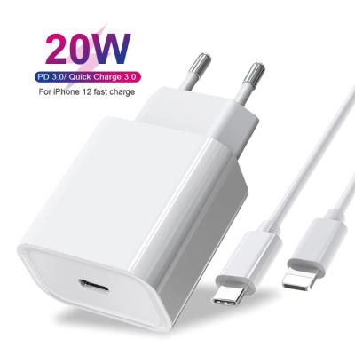 China 20W High Speed ​​Wall Charger USB-C Power Adapter Palladium Cable Fast Cord For iPhone 11 pro 12 Max for sale