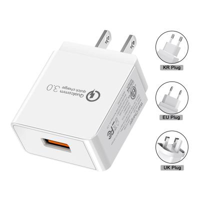 China Hot Sale 18w QC3.0 USB Power Adapter Qualcomm Quick Charge 3.0 USB Travel Wall Universal Simple Mobile Phone Charger for sale