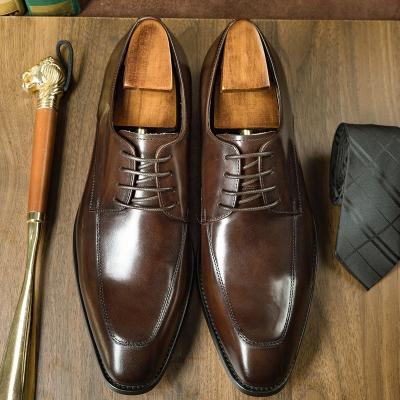 China Breathable Custom Logo Available Men Derby Shoes Genuine Leather Handmade Luxury Shoes for sale