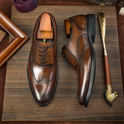 China Low MOQ Stock Available Luxury Hand Made Mens Breathable Brogue Shoes Genuine Leather for sale