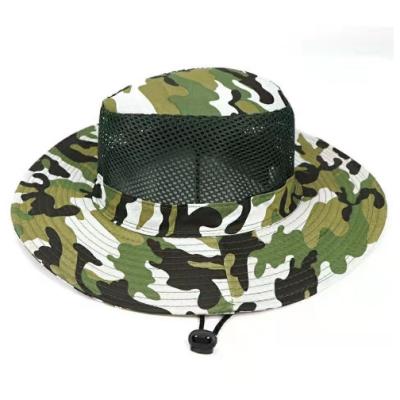 China European and American style outdoor adjustable camouflage safari hat mesh fisherman hats wide bucket hats for sale