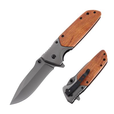 China USA Best Non-variable Wholesale A338 Titanium Pocket Knife Outdoor Camping Tools With Wood Handle For Logo Engrave Hunting Folding Knives for sale