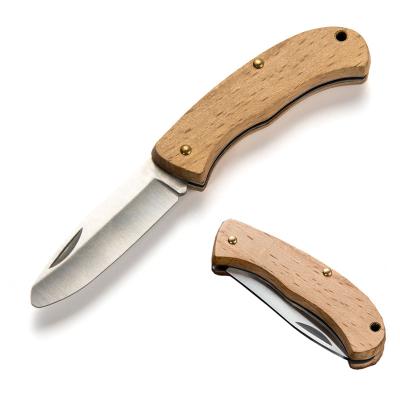 China Non-variable Round Satin Polished Handle Brushcraft Small Size Brushcraft Folding Knife Wooden Tip Knife Carving Wood Safety For Kids Camping Knife for sale