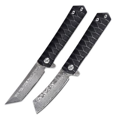 China Hand Made Stone Wash High Hardness Damascus Handmade Forged Steel Camping Hunting Folding Outdoor Pocket Knife for sale