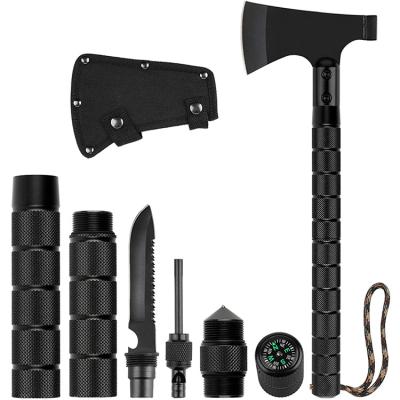 China Multifunctional Foldable Aluminum Folding Survival Ax Multi-Function Ax Camping Handle Outdoor Hunting Felling Wood With Fire Starter Compass Saw for sale