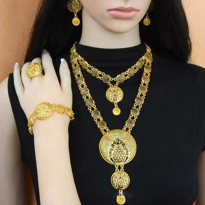 China Vintage 18k Gold Plated Women Necklace Earring Bracelet Luxury Bridal Jewelry Sets For Bridal Wedding Party for sale