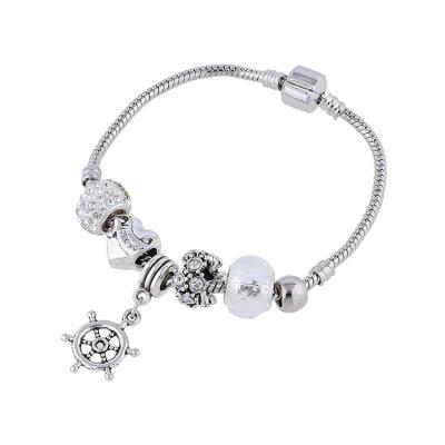 China Trendy fashion silver diy beaded glass bracelet personality diamond anchor wild heart bracelet for sale