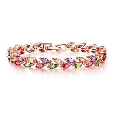 China TRENDY Wish Fashion Willow Leaf Bracelet Hot Selling Colorful Crystal Copper Zircon Bracelet for sale