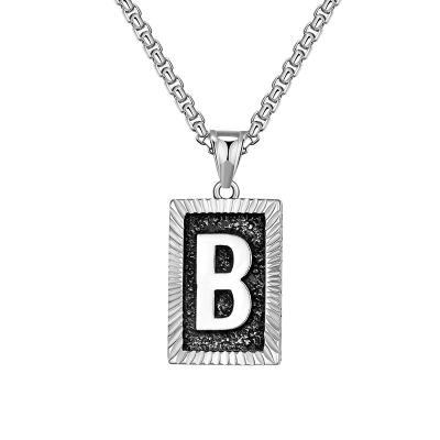 China FASHIONABLE DIY Letter English Name Brand Square Stainless Steel A~Z Hip Hop Pendant Necklace for sale