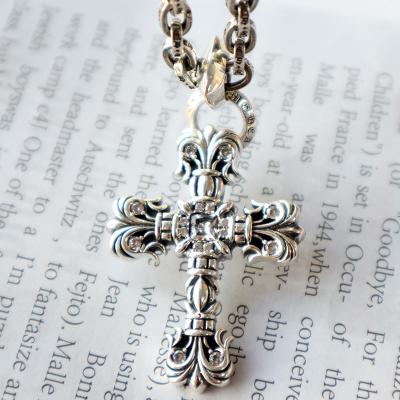 China FASHIONABLE Ch Hip Hop Punk S925 Chains Retro Big Flame Sterling Silver Torque Cross Pendant Necklaces Chrome for sale