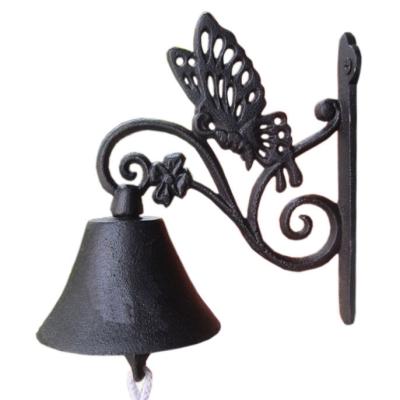 China Antique Butterfly Doorbells Decorative Wrought Iron Garden Cast Iron Hanging Doorbell for sale