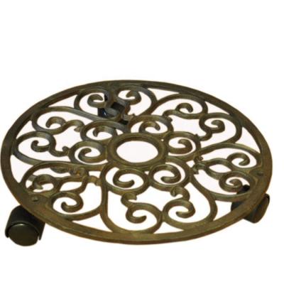 China CLASSIC Cast Iron Round Plant Stand With Wheels Mobile Planter Trolley Cast Iron Planter Cart for sale