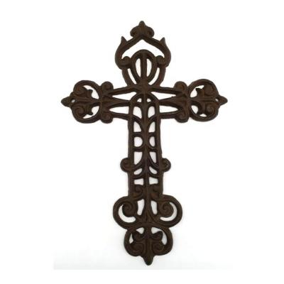 China Western Style Manufacturer Sell Metal Cast Iron Decorative Ornamental Wall Cross For Home Decor for sale