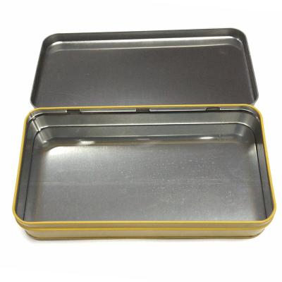 China Beverage Rectangle Tin Box With Hinged Lid For Gift Card Packaging for sale