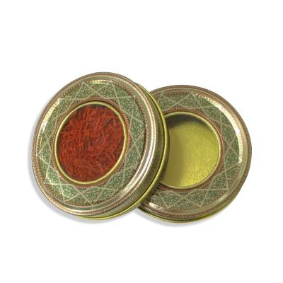 China Hot Selling Food Grade Saffron Packaging PVC Window Empty Metal Tin Box for sale