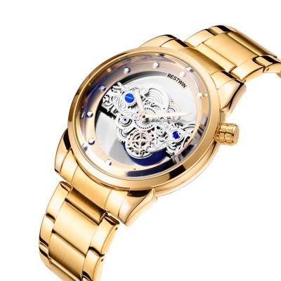 China New Model Bestwin Fashion Gold Quartz Luminous Mechanical Cool Wristwatches Casual Mens Watch Waterproof Time Gear for sale