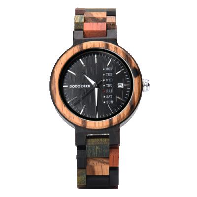 China 2021 Simple Wooden Watch DOVE DEER Quartz Engraved Wooden Watches With Colorful Wooden Strap Wrist Watch For Men Time Clock for sale