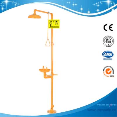 China SH712B-industrial safety epoxy powder coating Galvanization Iron Safety shower eyewash station,Carbon steel,yellow color for sale