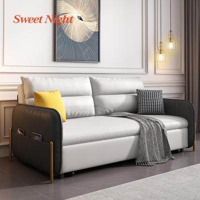 China Living Room Furniture Single Rotating Futon Folding Fancy Modern Functional Sectional Double Convertible Leather Sofa Bed Foldable for sale