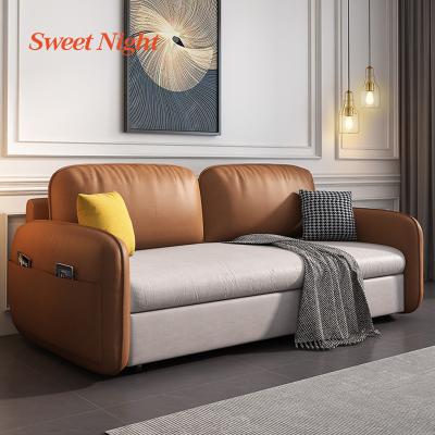 China Living Room Furniture Functional Sectional Convertible Modern Simple Rotate Futon Folding Double Foldable Fancy Leather Sofa Bed for sale