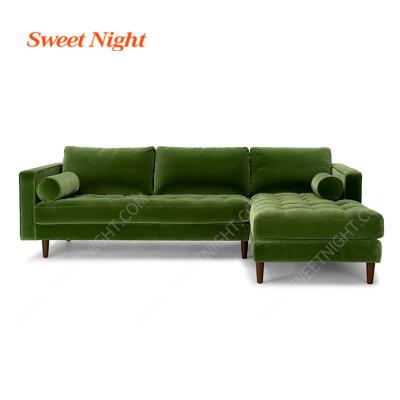 China Nordic Velvet L Shape Fabric Convertible Modular Tufted Sectional Corner Sofa for sale