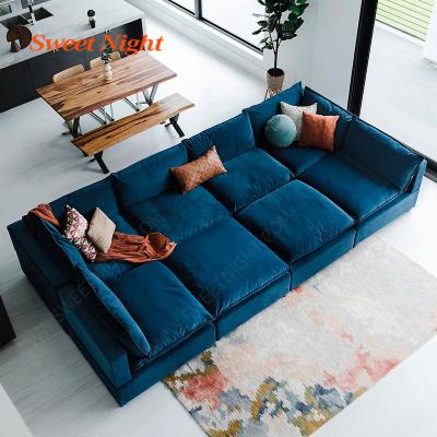 China Convertible for home u shape 7 seater upholstered luxury furniture velvet fabric sectional sofa for sale