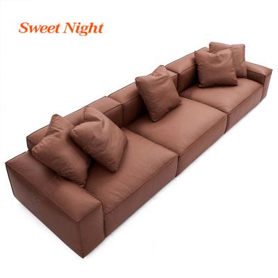 China Foldable 7 Seater Modern Minimalist Luxury Living Room Furniture Upholstered Genuine Leather Sofa for sale