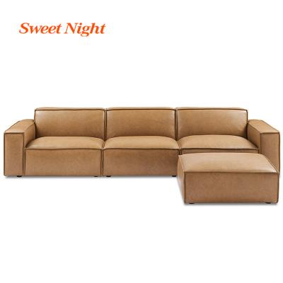 China Foldable Living Room 7 Seater Luxury Modern Minimalist Furniture Genuine Leather Sofa for sale