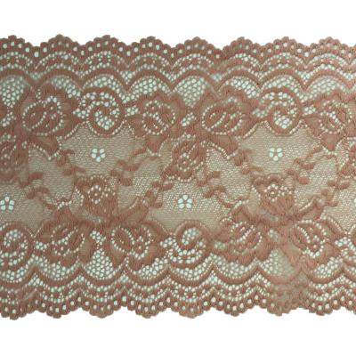 China Viable Nude Color Elastic Lace Trims 15CM Wide Nylon Spandex Lace For Underwear Lace for sale