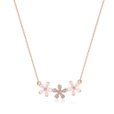 China Best Selling Cherry Blossoms Pendant Fashion Cable Chain Necklace Triple Flower Design Triple Flower Design Modern Jewelery/Vintage Fashion Jewelry New For Girls for sale