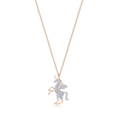 China 2020 Modern New Arrival Fashion/Vintage CZ Zircon Paved Unicorn Pendant Chain Necklace Fashion Jewelry Gloss Rose Gold Plated Stainless Steel for sale