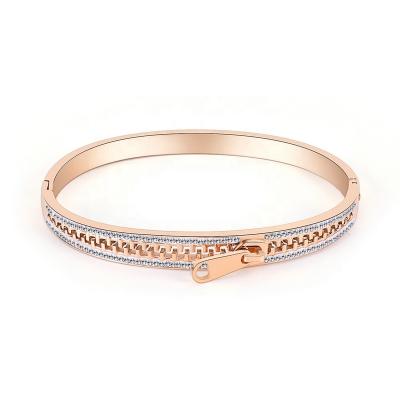 China Low MOQ Modern Creative Unique Fashion Jewelry/Vintage Fashion Zipper Shaped Rose Gold Plated Stainless Steel Bangle Bracelet Band Hot Selling for sale