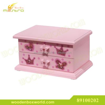 China MDF Jewelry Box Ballerina Girls Wooden Musical Trinket Storage Box Pink Shimmer for sale