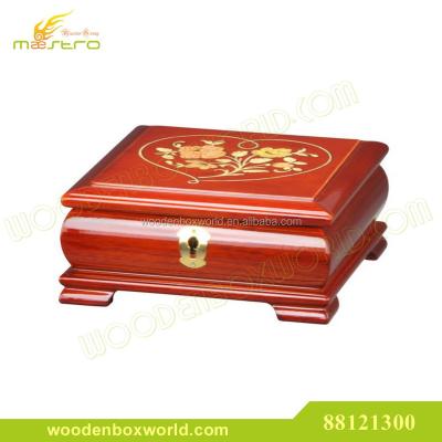 China Real Wooden Glossy Lacquer Wooden Jewelry Music Box With Lock for sale