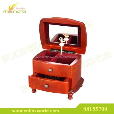 China Real Wooden Popular Elegant Ballerina Music Box With Drawer for sale